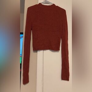 FOREVER 21 Womens Burnt Orange Cropped Ribbed Long Sleeve Mock Turtle Neck SMALL